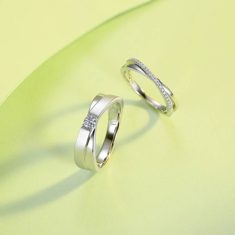 X字排戒S925银镀白金Moissanite情侣款Women's Ring33分D级